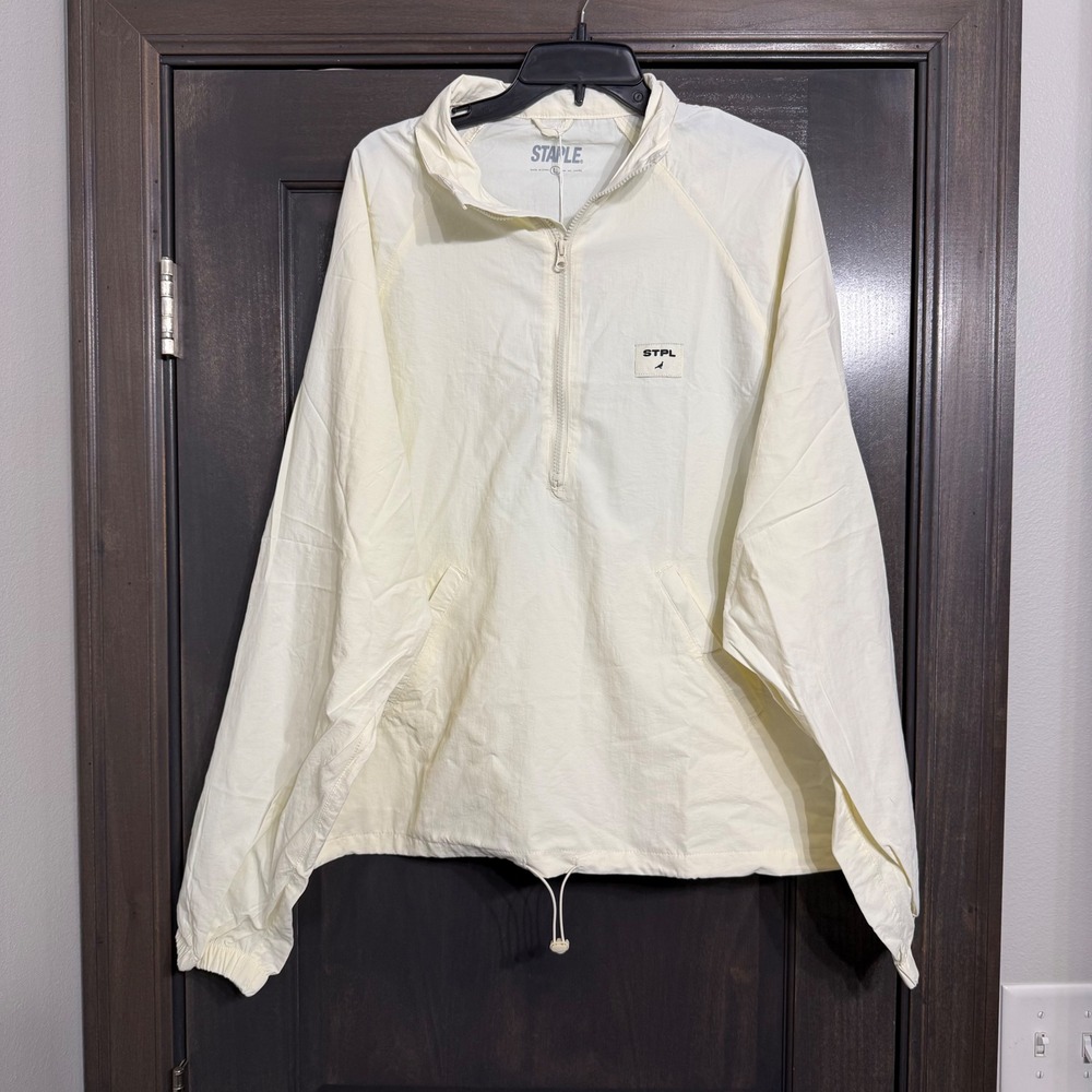 Staple Pigeon Mens Cream Quarter Zip Windbreaker Jacket STPL Logo Large NWT